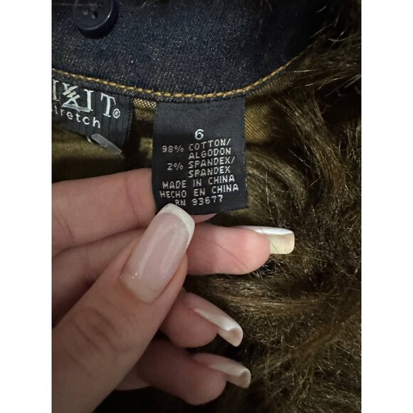 MIXIT Women’s Denim Long Coat Size 6 Faux Fur Collar Vintage Y2K Stretch - Picture 9 of 10